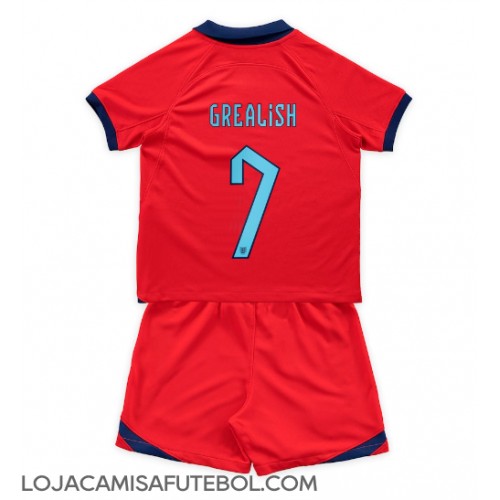 Camisa de Futebol Inglaterra Jack Grealish #7 Equipamento Secundário Infantil Mundo 2022 Manga Curta (+ Calças curtas)